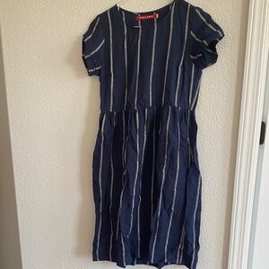 Pyne and Smith navy linen striped day dress